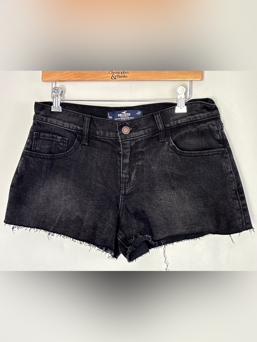 Hollister Black Denim Cut Off Baggy Shorts 3" Waist 32" NEW Casual Grunge